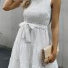 Casual Solid Flounce O Neck Cake Skirt Dresses(3 colors)