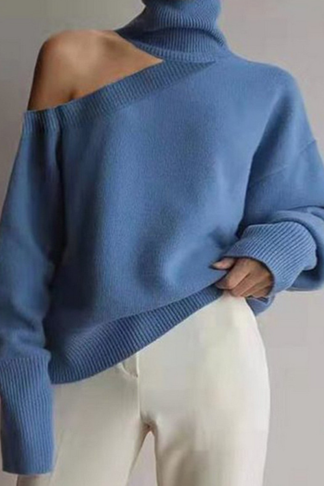 Casual Solid Hollowed Out Patchwork Turtleneck Tops Sweater