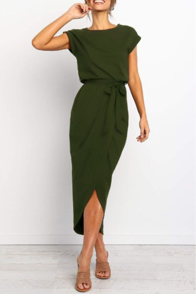Casual Solid O Neck Pencil Skirt Dresses(4 Colors)