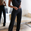 Casual Solid Patchwork Halter Boot Cut Jumpsuits