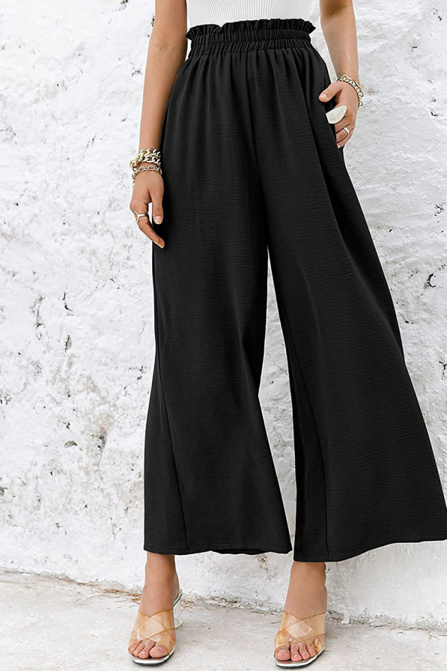 Casual Solid Patchwork Loose High Waist Wide Leg Solid Color Bottoms
