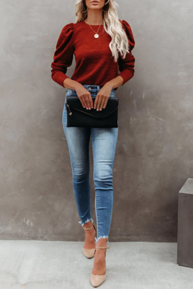 Casual Solid Patchwork O Neck Tops(4 colors)