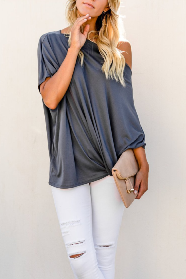 Casual Solid Patchwork One Shoulder T-Shirts