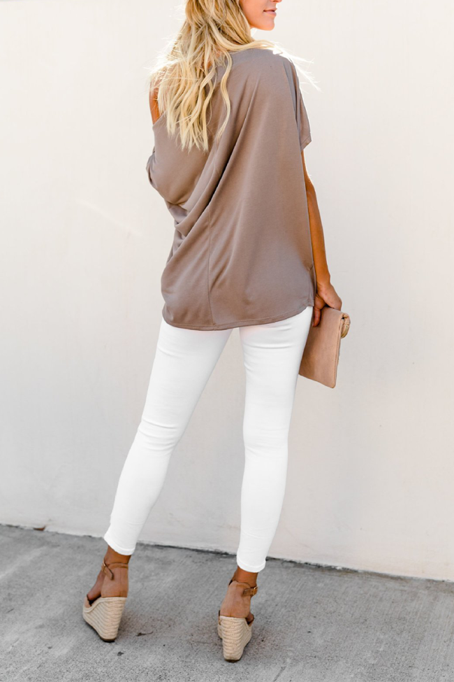 Casual Solid Patchwork One Shoulder T-Shirts