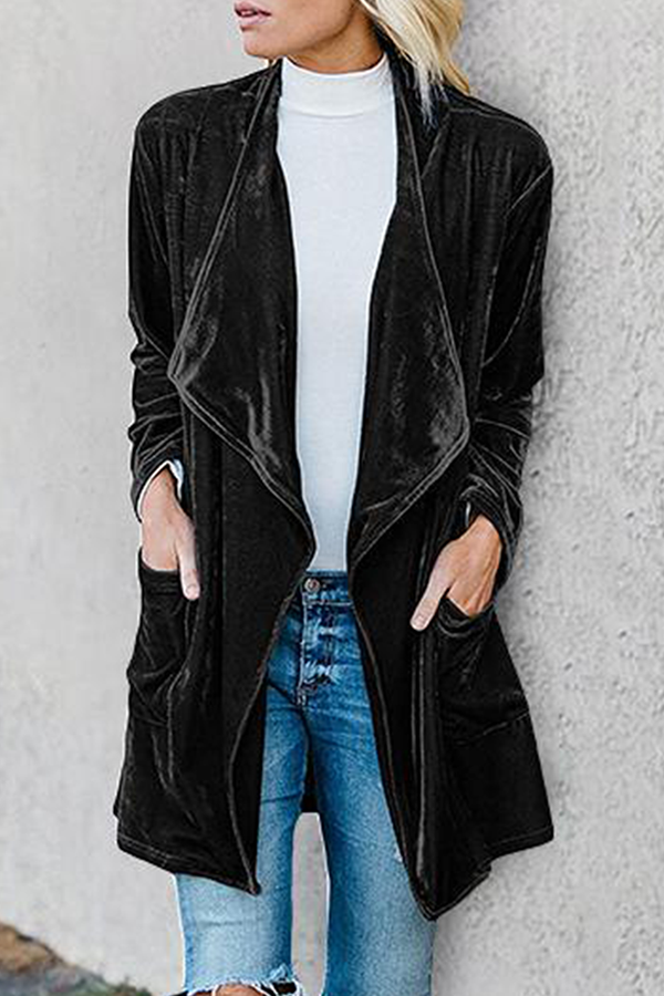 Casual Solid Patchwork Pocket Turndown Collar Outerwear