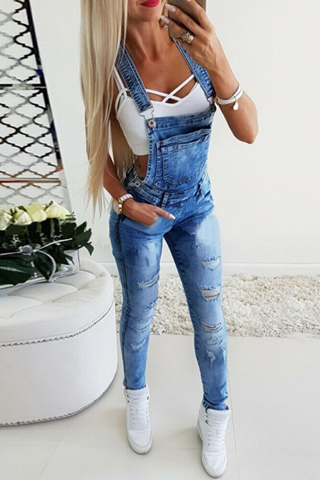 Casual Solid Patchwork Skinny Jumpsuits