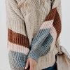 Casual Striped Patchwork Contrast V Neck Tops Sweater(5 colors)