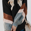 Casual Striped Patchwork Contrast V Neck Tops Sweater(5 colors)