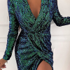 Fashion Elegant Solid Patchwork Fold V Neck Evening Dress Dresses(8 Colors)