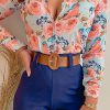 Casual Print Patchwork Buckle Turndown Collar Long Sleeve Two Pieces(9 Colors)