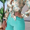 Casual Print Patchwork Buckle Turndown Collar Long Sleeve Two Pieces(9 Colors)